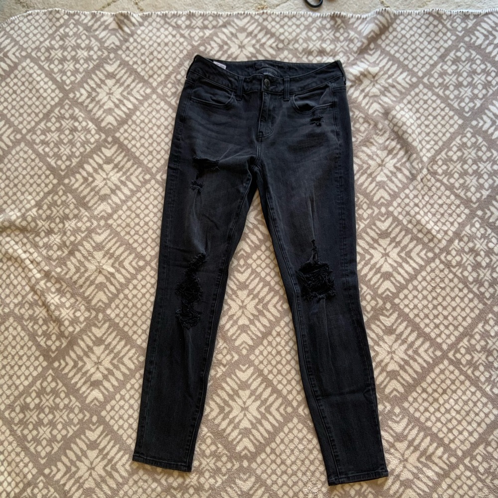 EUC American Eagle black ripped Jeggings - Picture 8 of 8